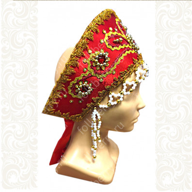 Кокошник Боярыня, красный с золотом- фото 1