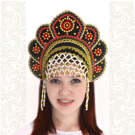 Кокошник Москвичка, черный с золотом