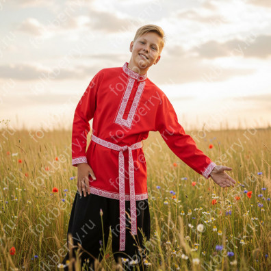 Косоворотка Русич, красный габардин- фото 1